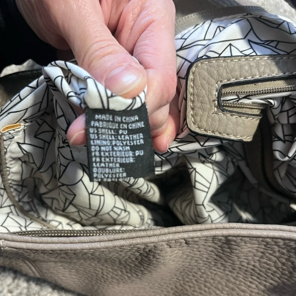 Moda Luxe Taupe Hobo Shoulder Bag Leather Suede Large Slouchy Boho Neutral Purse - Picture 16 of 16